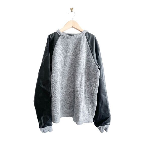 Wilfred Free Crewneck Sweater Gray Black Faux Leather Raglan Sleeves Women's S - Picture 2 of 9